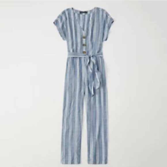 Striped Abercrombie and Fitch Jumpsuit A&F ANF Blue Striped Jumpsuit Medium - Picture 13 of 13